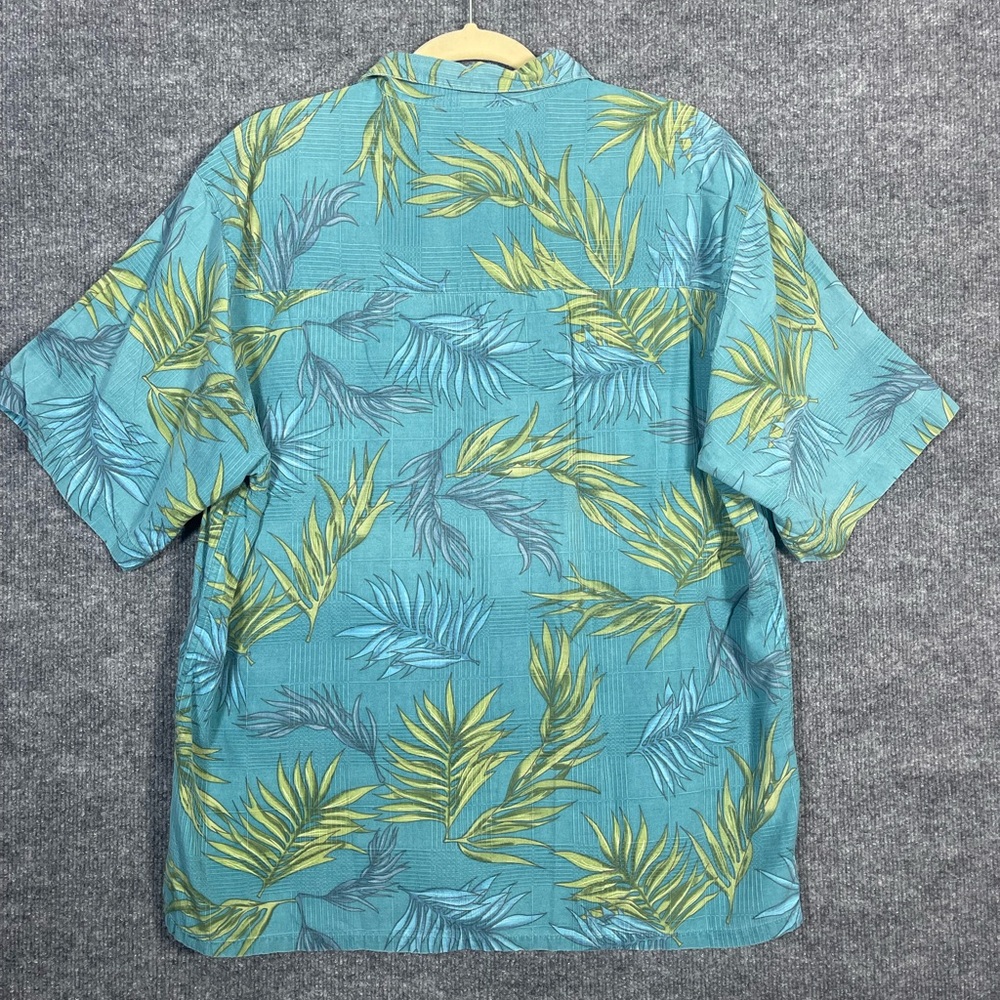 Island Republic Mens Large 100% Silk Blue Green Tropical Leaf Short Sleeve Shirt - Picture 2 of 10